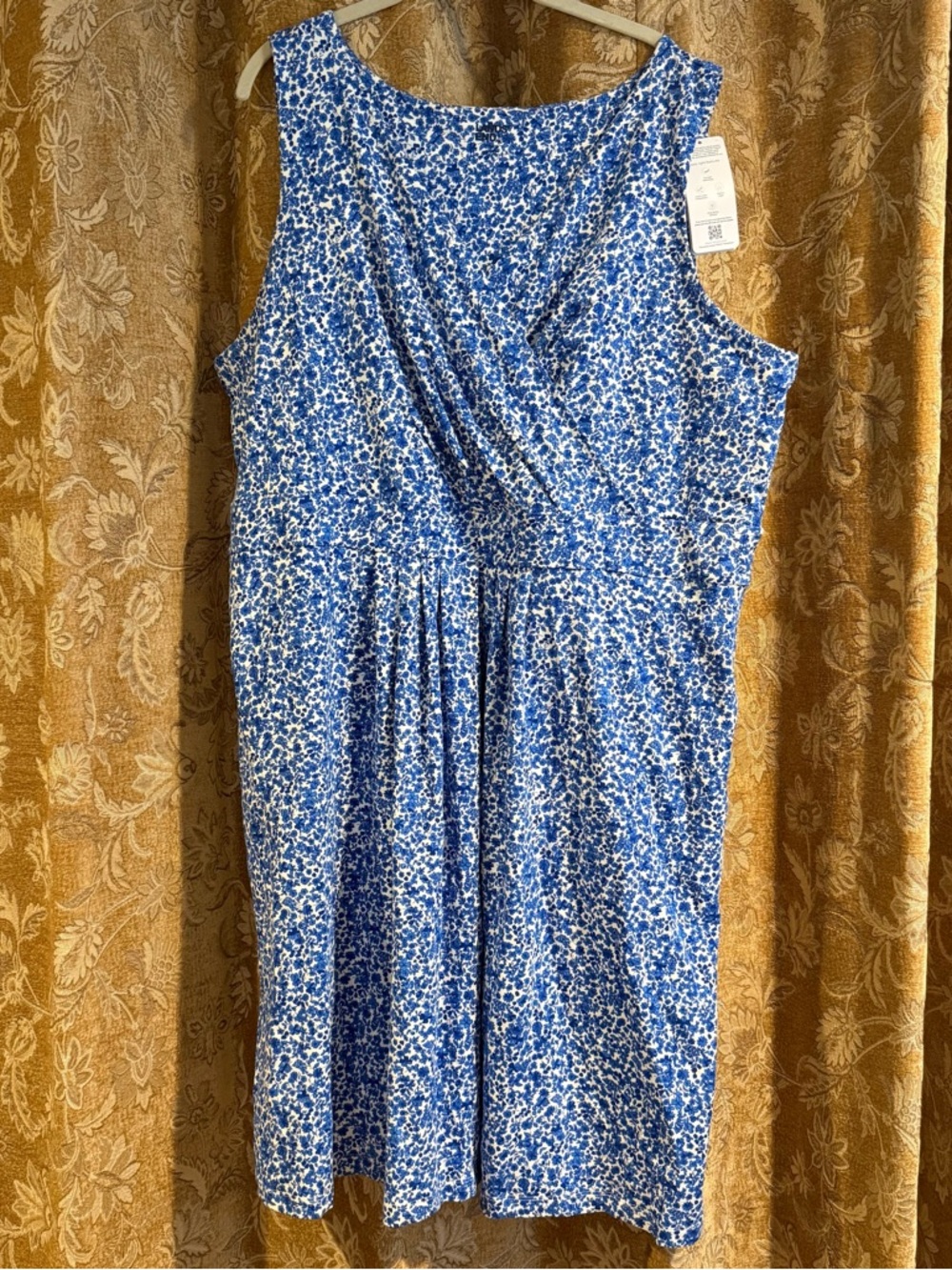 New with Tags Land's End Sleeveless Blue & White Surplice Neckling Midi Dress 3x